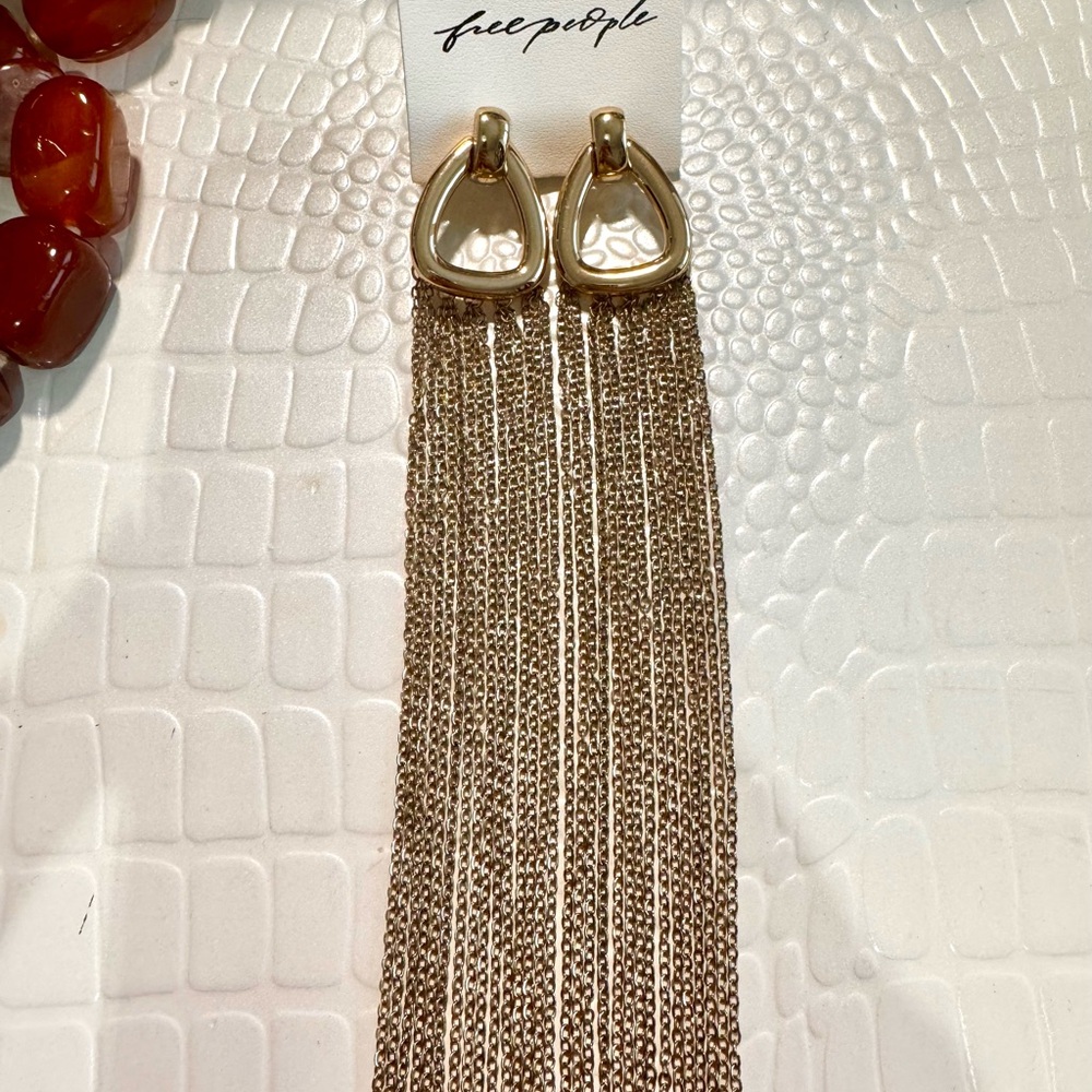 Free People Gold Dangle Earrings Curved Drop - Picture 2 of 2